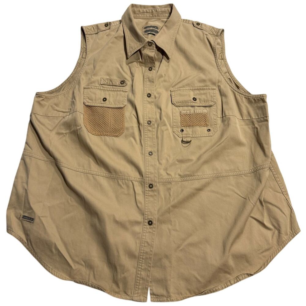 VTG Ralph Lauren Sleeveless Safari Vest Shirt Womens Plus Size 2X Tan Cotton